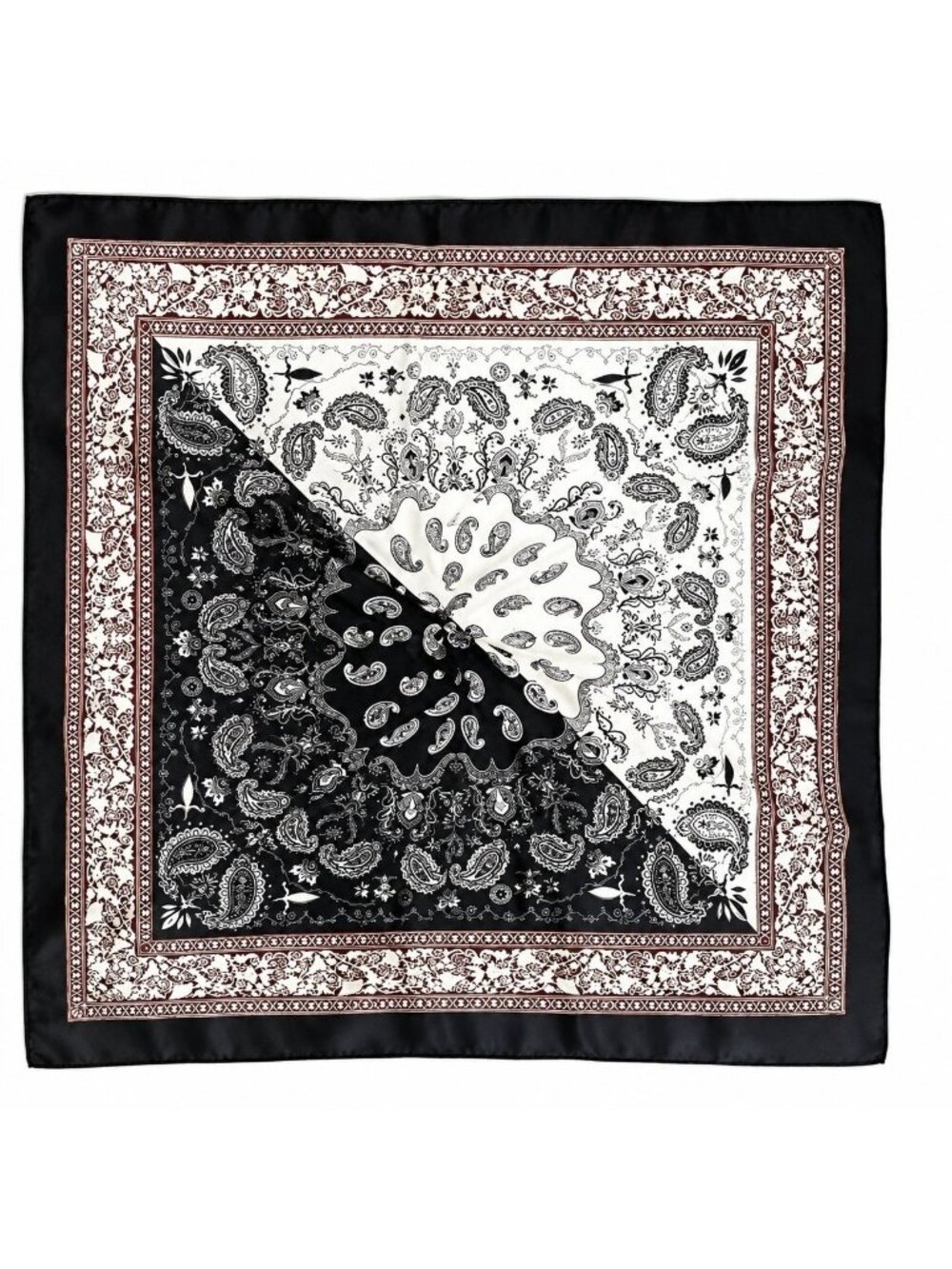 35x35 Black White Paisley Satin Wild Rag Western Cowgirl Hair Scarf